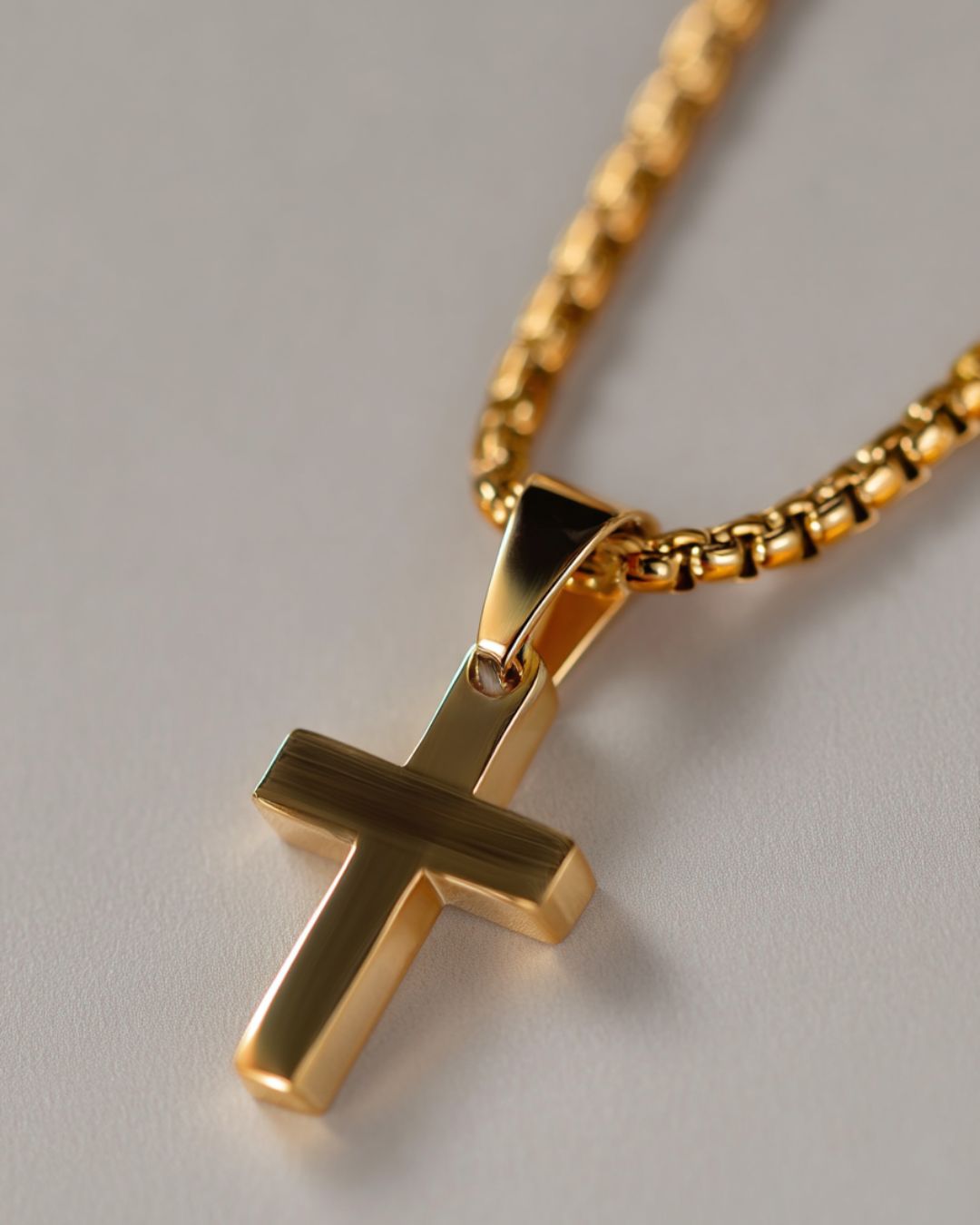Minimal Cross Pendant Necklace, 18K Gold-Plated Steel