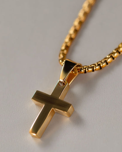 Minimal Cross Pendant Necklace, 18K Gold-Plated Steel