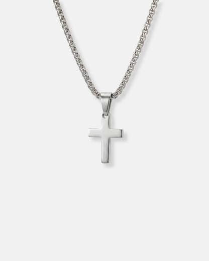 Minimal Cross Pendant Necklace, Silver-Plated Steel