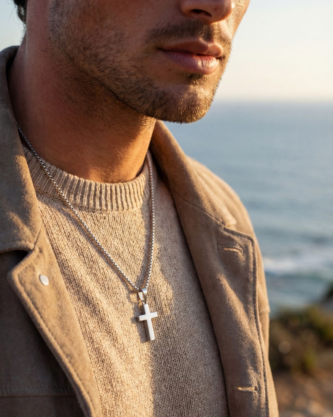 Minimal Cross Pendant Necklace, Silver-Plated Steel