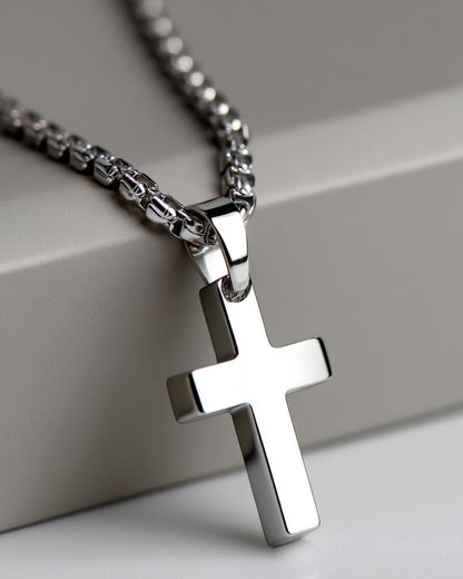 Minimal Cross Pendant Necklace, Silver-Plated Steel