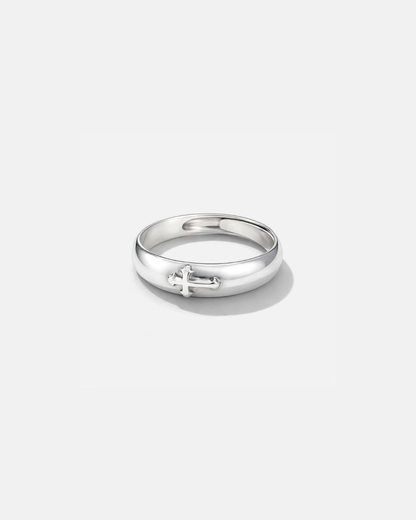 Minimal Cross Adjustable Open Ring, Silver-Tone Copper