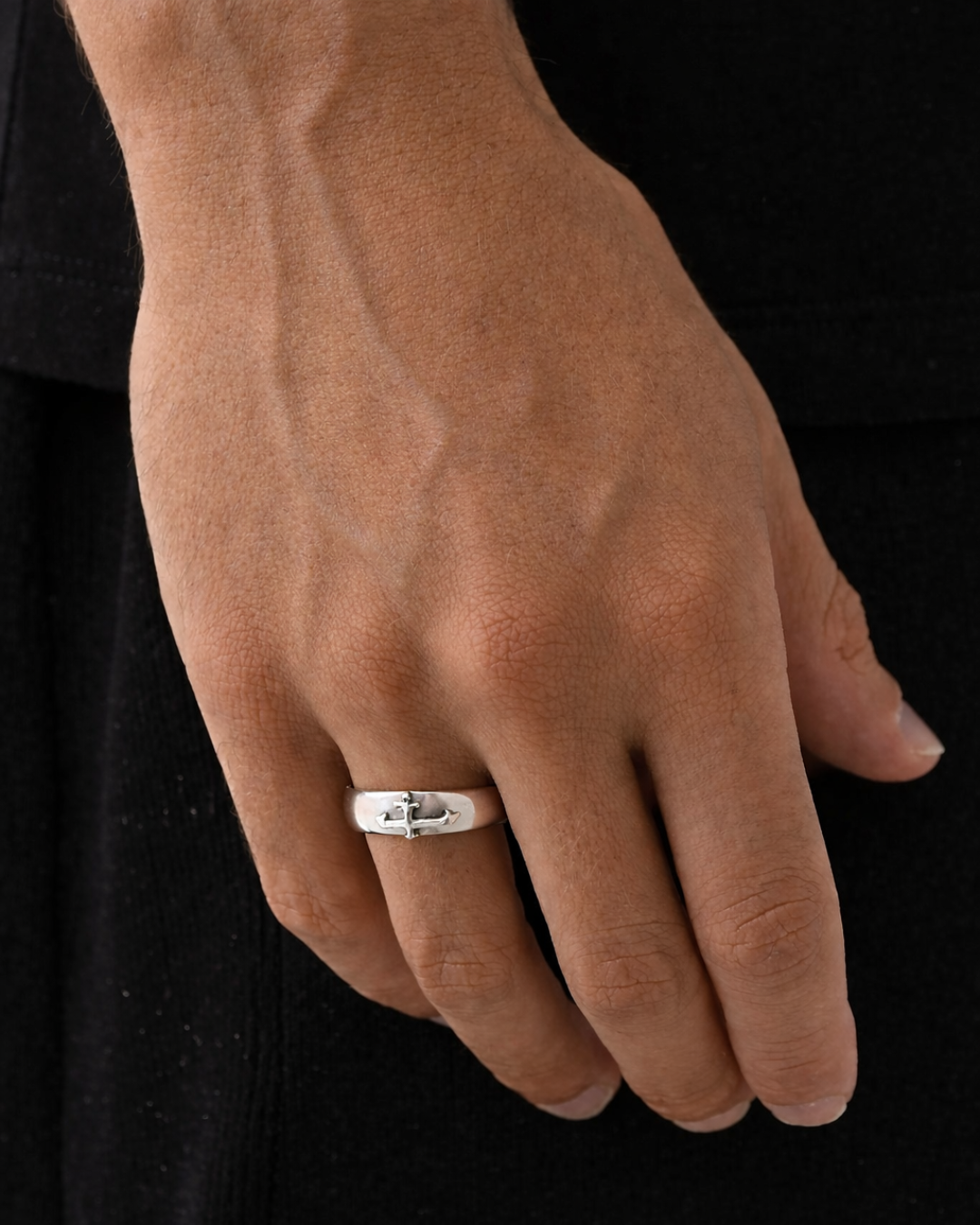 Minimal Cross Adjustable Open Ring, Silver-Tone Copper
