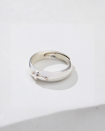 Minimal Cross Adjustable Open Ring, Silver-Tone Copper