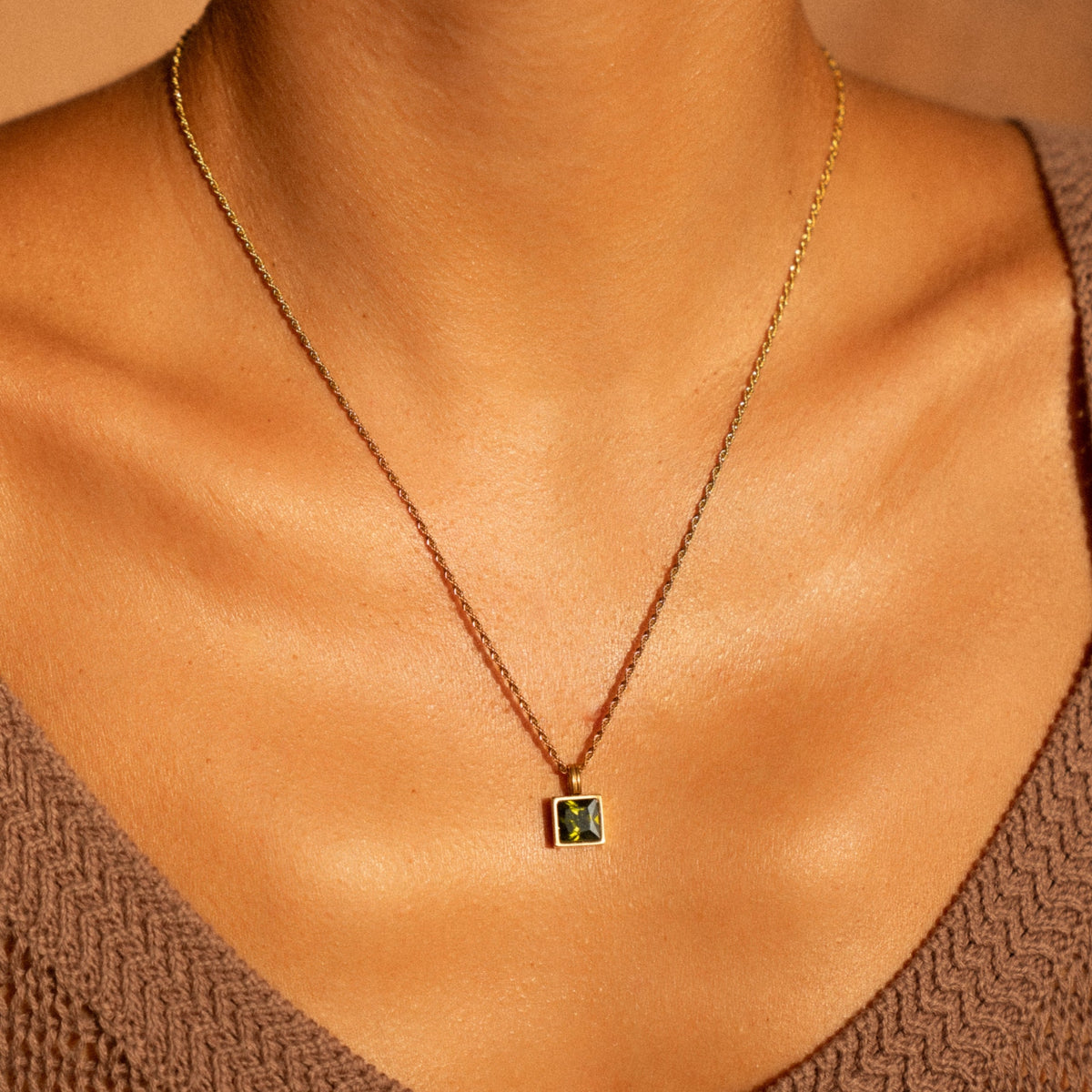 Square Green Zircon Rope Necklace — Verde