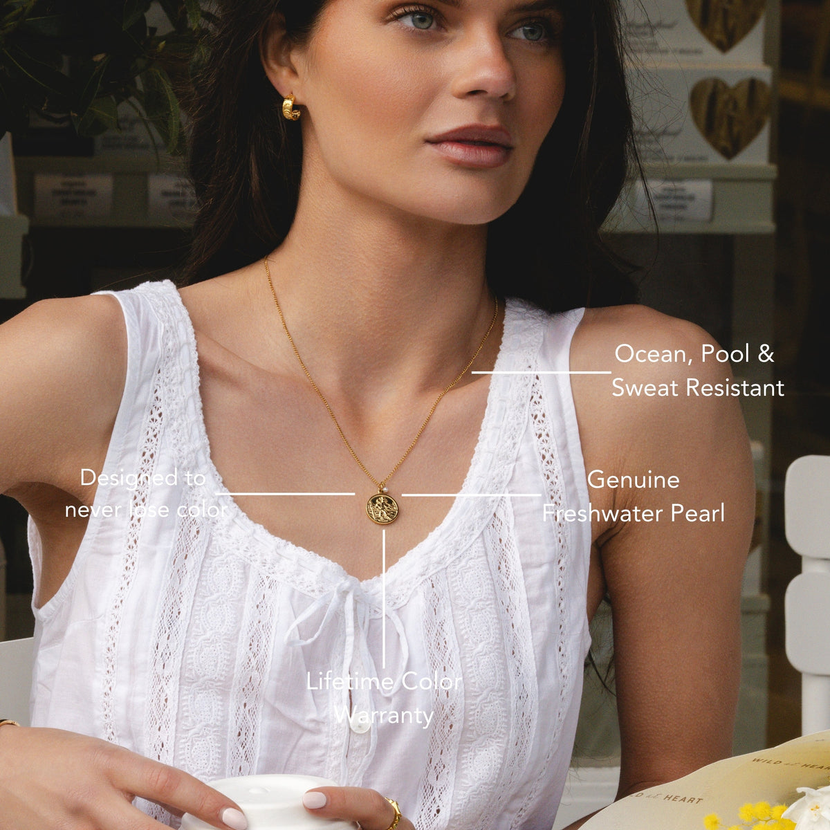 Saint Christopher Coin Necklace with Pearl