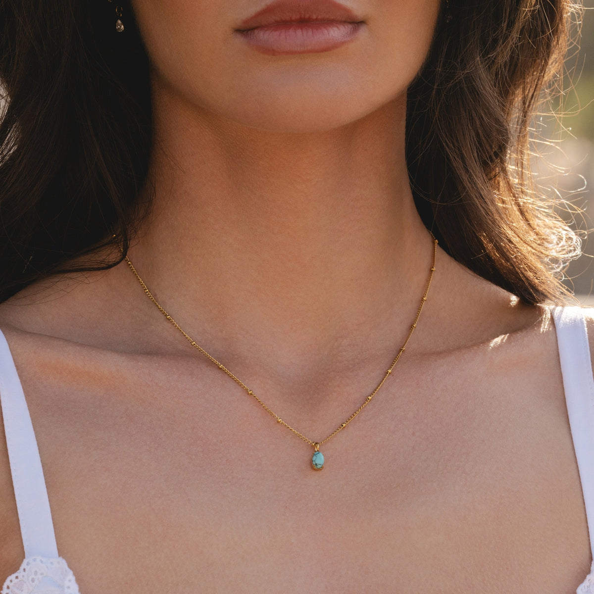 Oval Turquoise Pendant Necklace, 5 × 7 mm