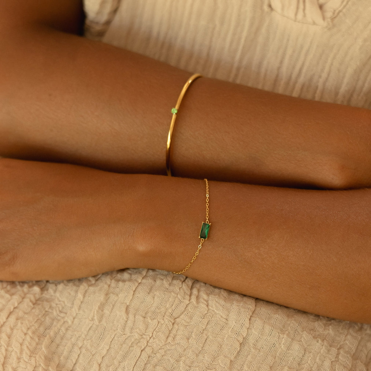 Green Zircon Open Cuff Bracelet, Steel