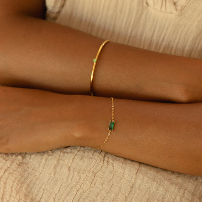 Green Zircon Open Cuff Bracelet, Steel