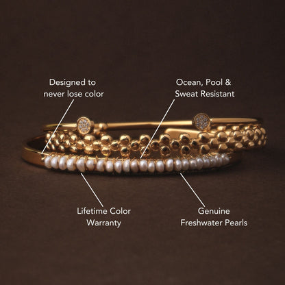 Freshwater Pearl Row Cuff Bracelet, Steel