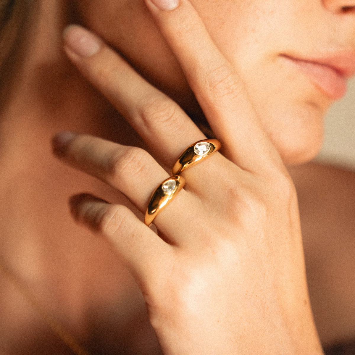Two Pear Zircon Rings Set, Steel — Harmony