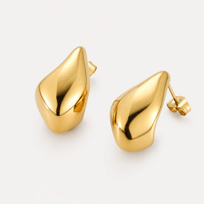 Sculpted Drop Stud Earrings, Gold PVD Steel — Molten
