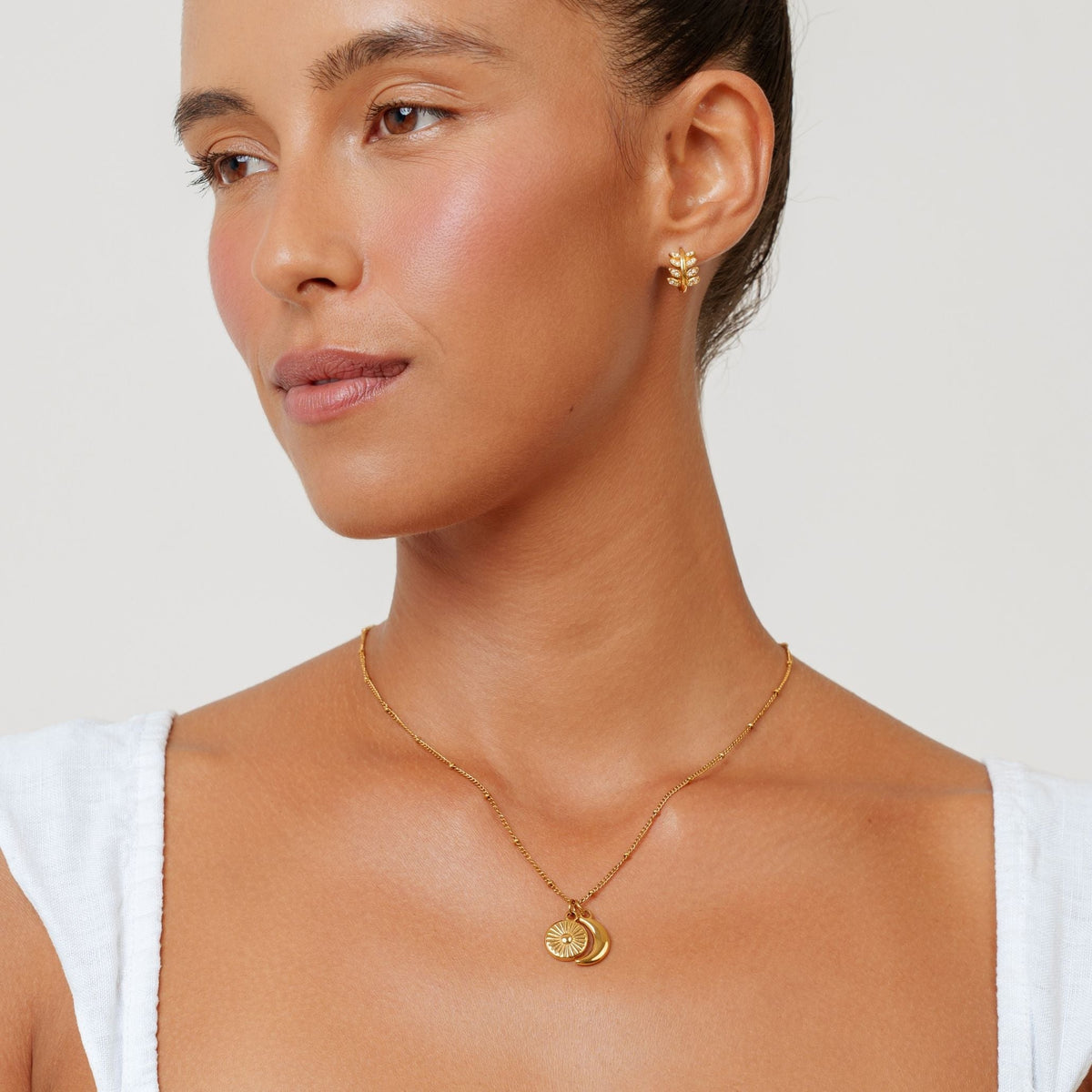 Sun and Crescent Moon Necklace, Steel