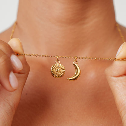 Sun and Crescent Moon Necklace, Steel