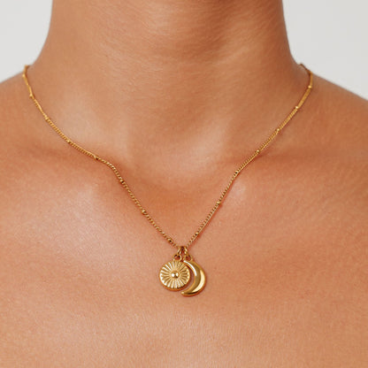 Sun and Crescent Moon Necklace, Steel
