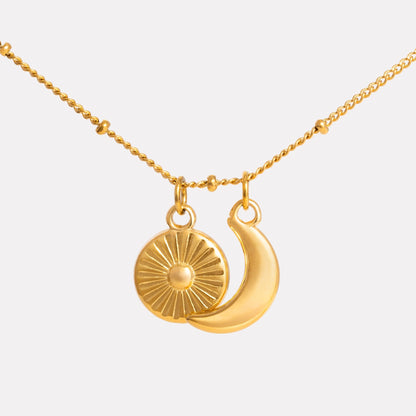 Sun and Crescent Moon Necklace, Steel