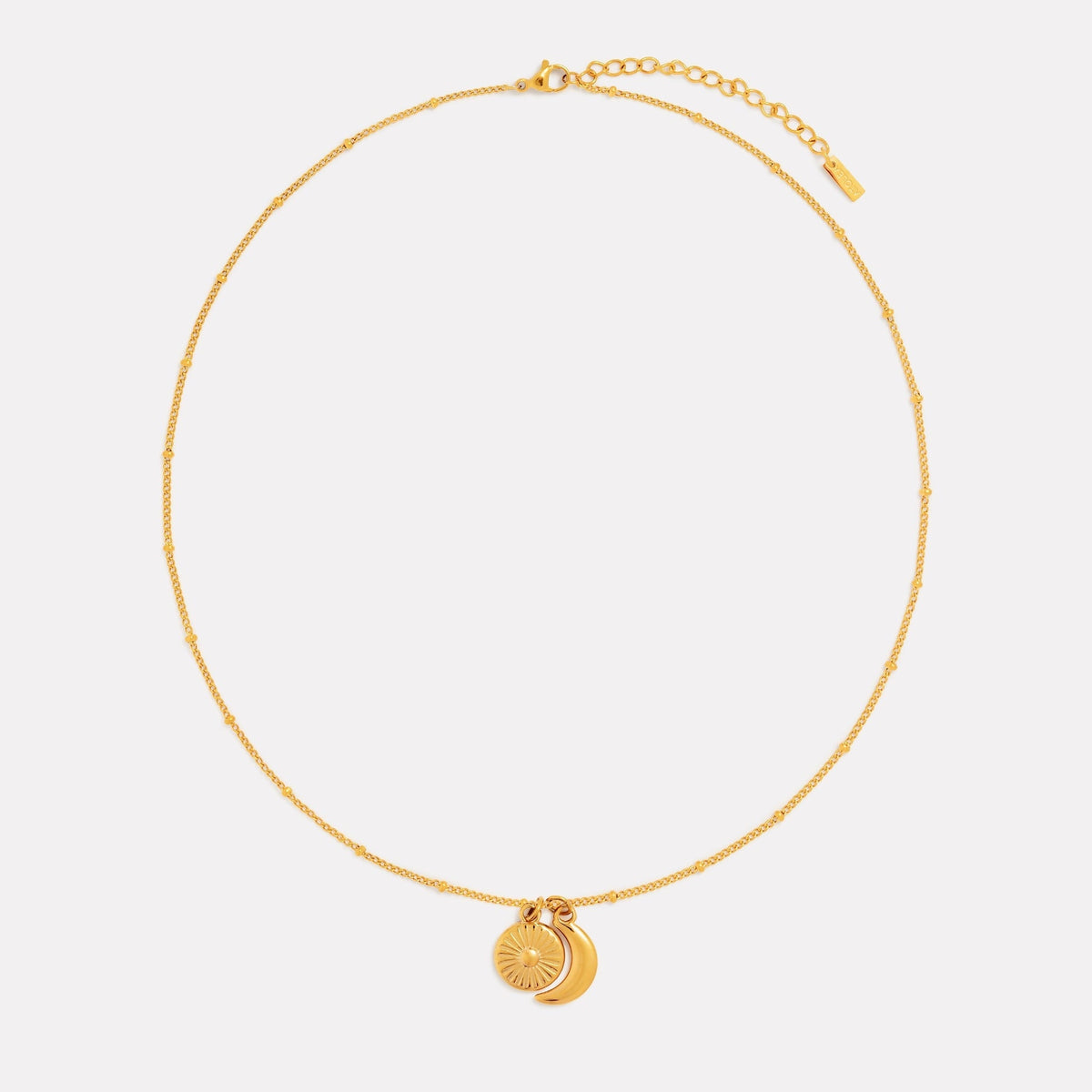Sun and Crescent Moon Necklace, Steel