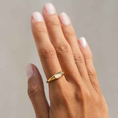 Oval Moonstone Ring, Stainless Steel