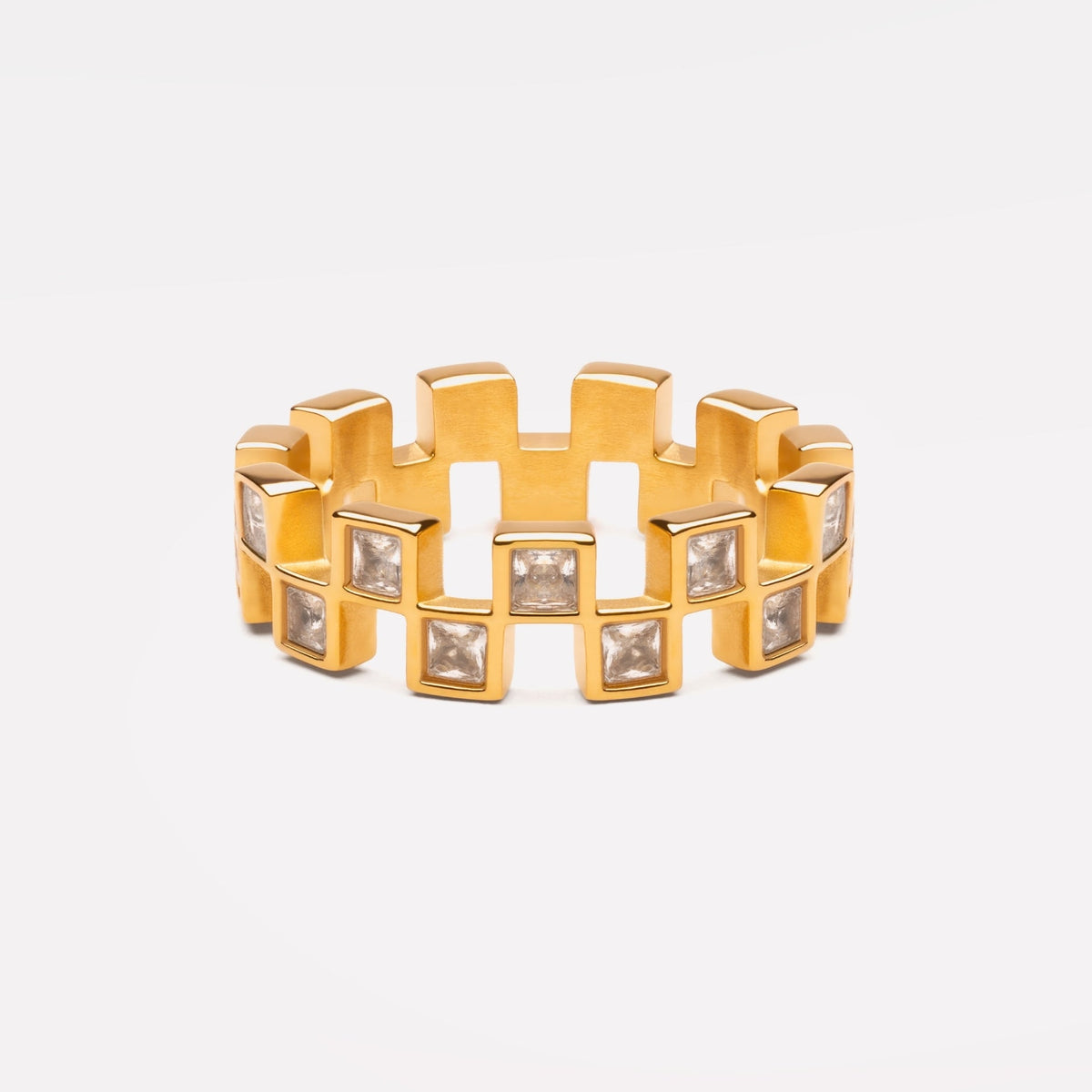 Geometric Zircon Band Ring, Gold PVD Steel — Mosaic