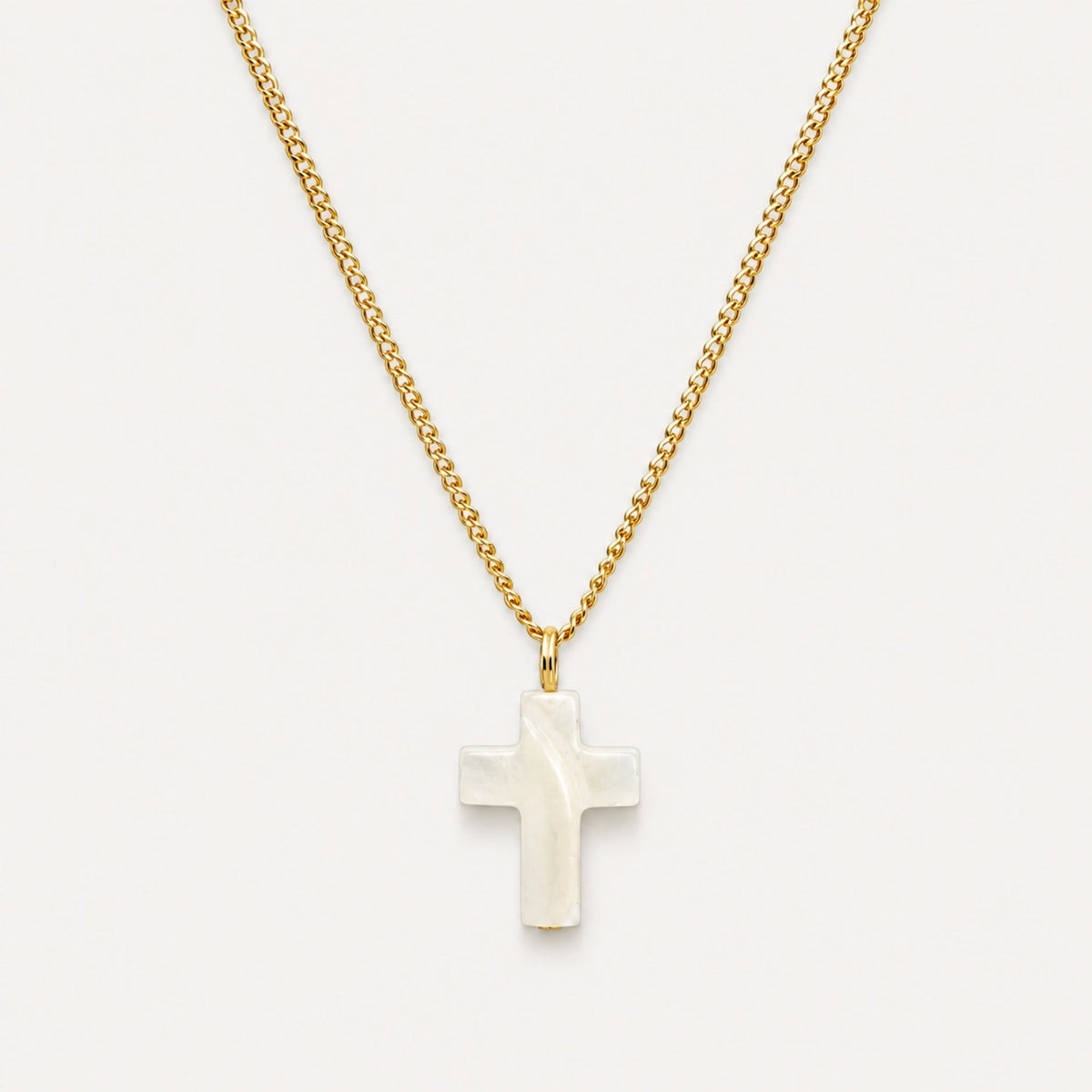 Mother-of-Pearl Cross Necklace, Stainless Steel