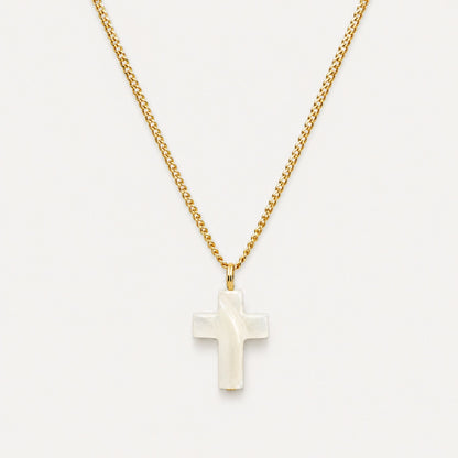 Mother-of-Pearl Cross Necklace, Stainless Steel