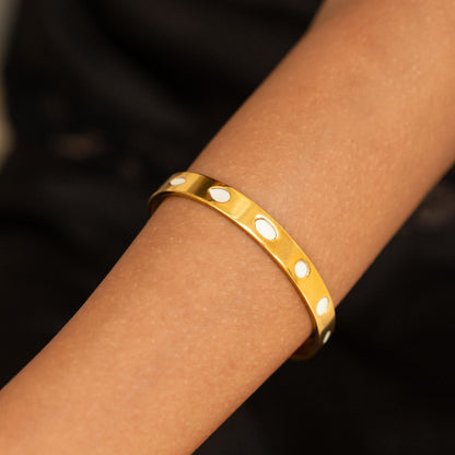 Mother of Pearl Dot Cuff Bracelet, Steel