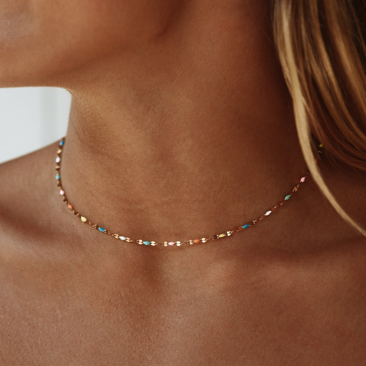 Rainbow Enamel Choker Necklace, 39 cm