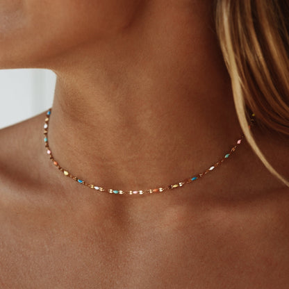 Rainbow Enamel Choker Necklace, 39 cm