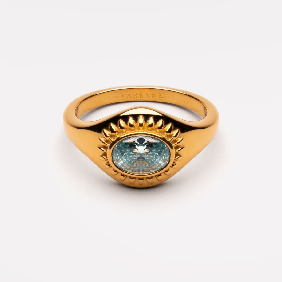 Blue Zircon Sunburst Ring, Steel — Aegean