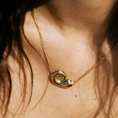 Spiral Shell Pendant Necklace, 18K Gold PVD Steel