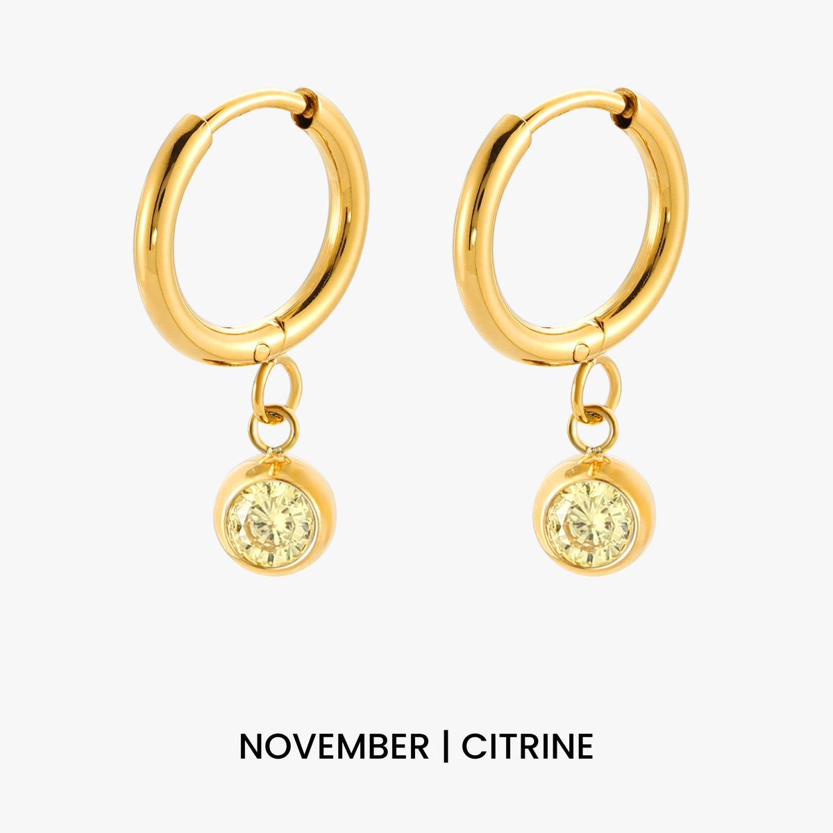 Birthstone Color CZ Charm Hoop Earrings