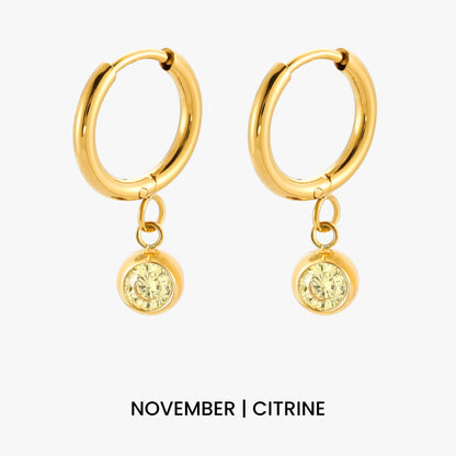 Birthstone Color CZ Charm Hoop Earrings