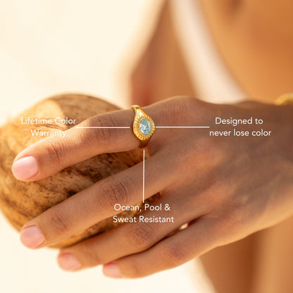 Blue Zircon Sunburst Ring, Steel — Aegean