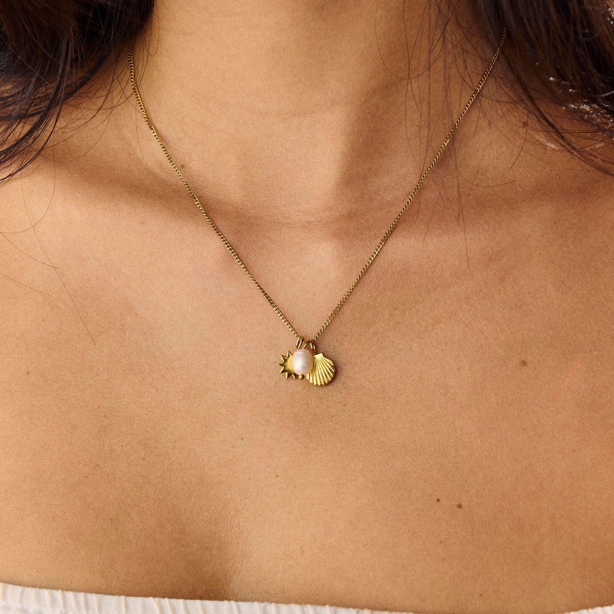 Sun Shell and Freshwater Pearl Necklace