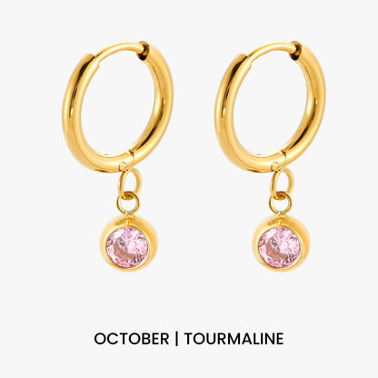 Birthstone Color CZ Charm Hoop Earrings