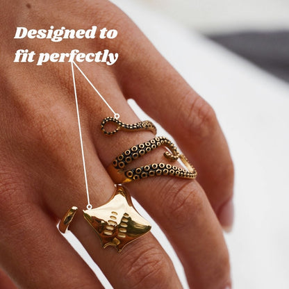 Adjustable Octopus Tentacle Ring, Stainless Steel