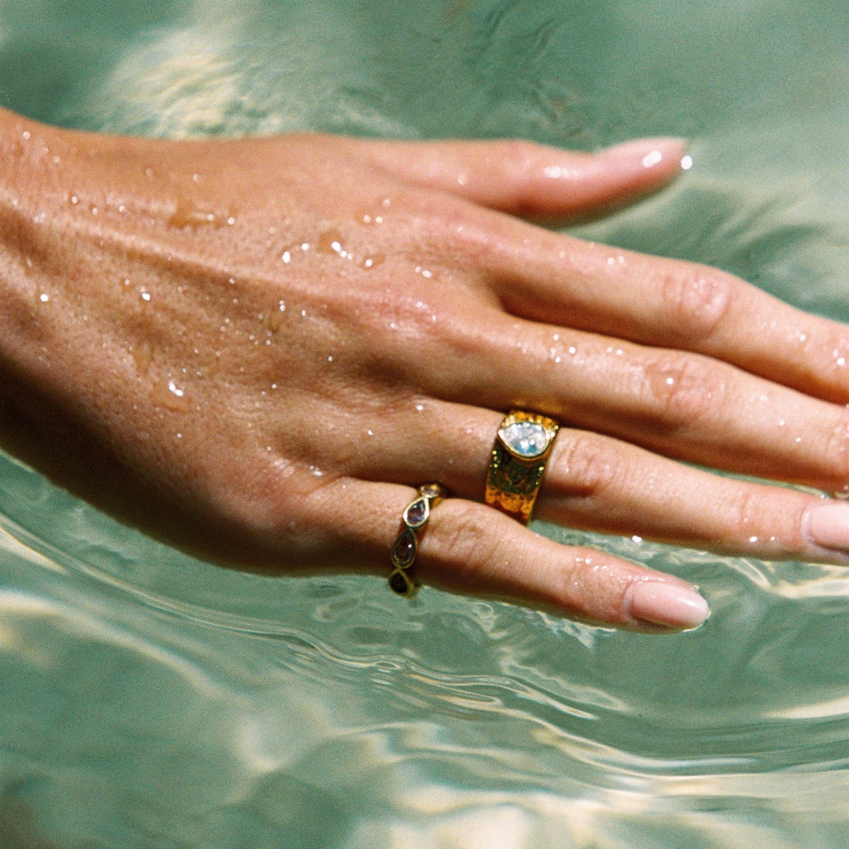 Hammered Pear Zircon Ring, Steel — Odyssey
