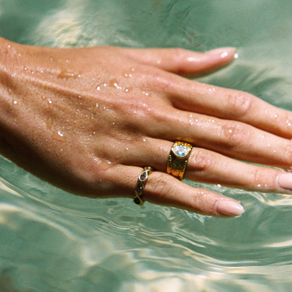 Hammered Pear Zircon Ring, Steel — Odyssey