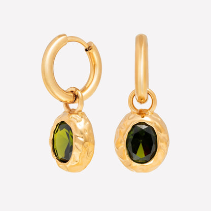 Oval Green Zircon Drop Hoop Earrings — Olive