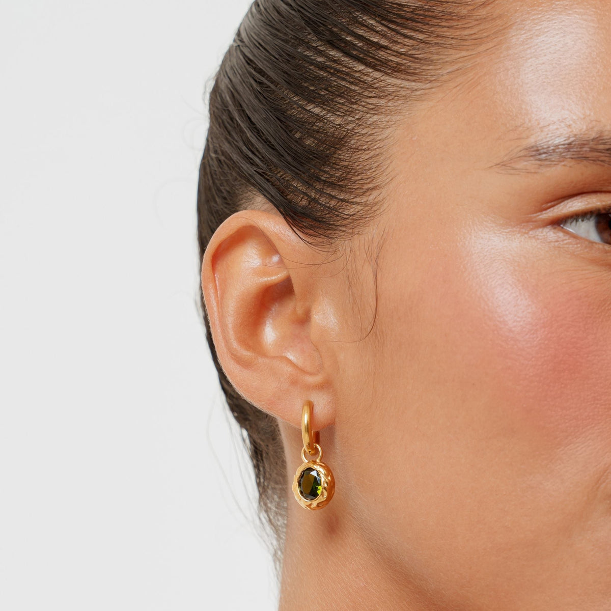 Oval Green Zircon Drop Hoop Earrings — Olive