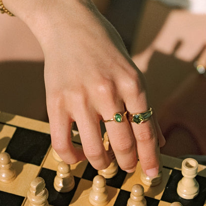 Green Glass Oval Ring, Gold PVD Steel — Olivia