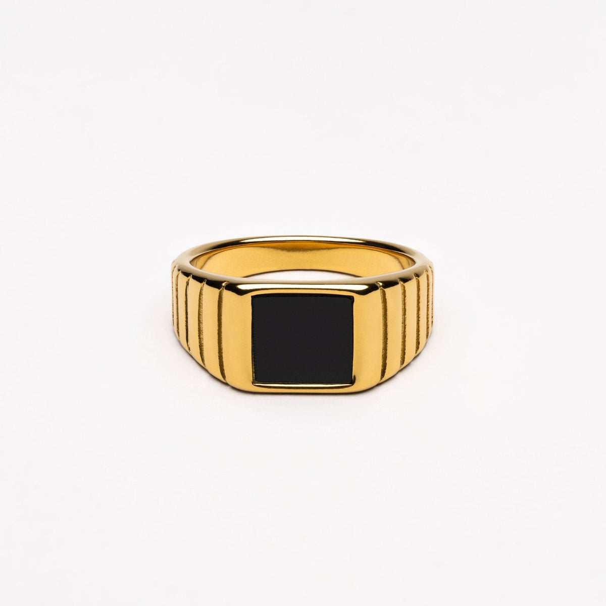 Black Onyx Ribbed Signet Ring — Kaya