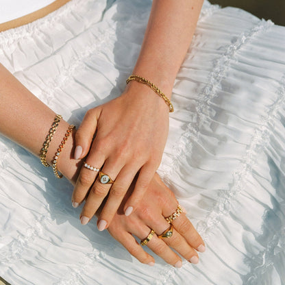Opal Row Band Ring, Stainless Steel