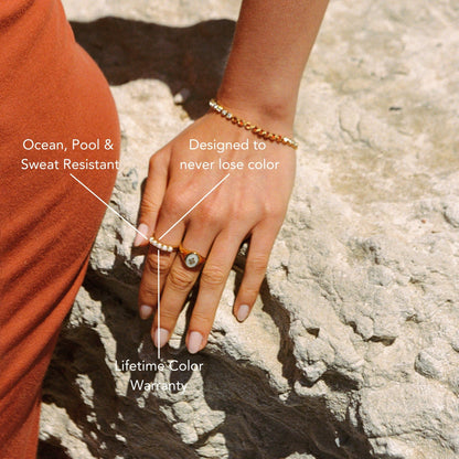 Opal Row Band Ring, Stainless Steel