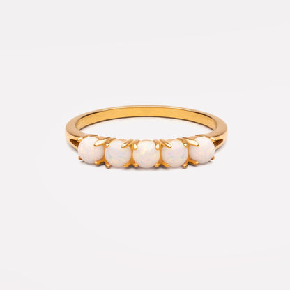 Opal Row Band Ring, Stainless Steel