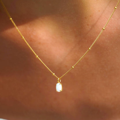 Oval Simulated Opal Pendant Necklace, 45 cm