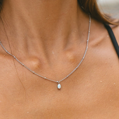 Oval Simulated Opal Pendant Necklace, 45 cm
