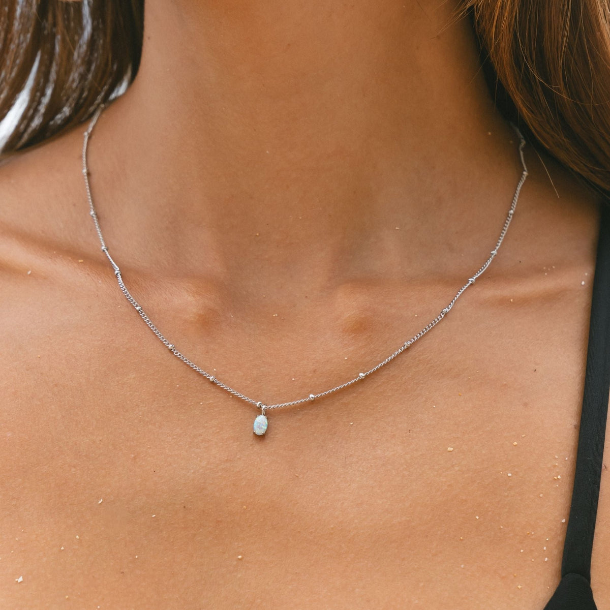 Oval Simulated Opal Pendant Necklace, 45 cm