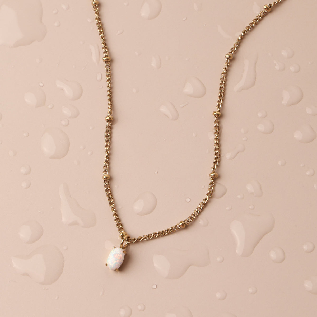 Oval Simulated Opal Pendant Necklace, 45 cm