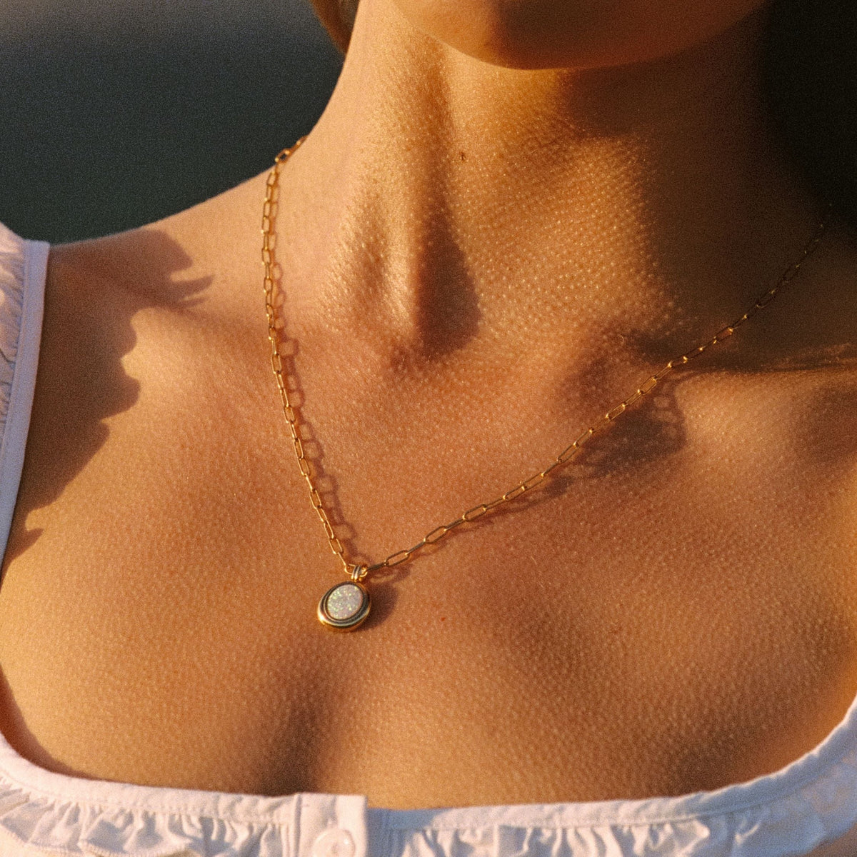 Opal Bezel Paperclip Necklace — Aura